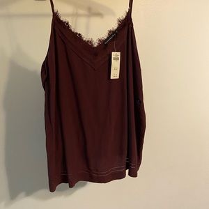 Wine Silk Tanktop w/ lace trim